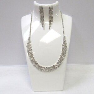 Silver Clear Rhinestone Necklace Jewelry Set Wedding Bridal Evening Formal NEW